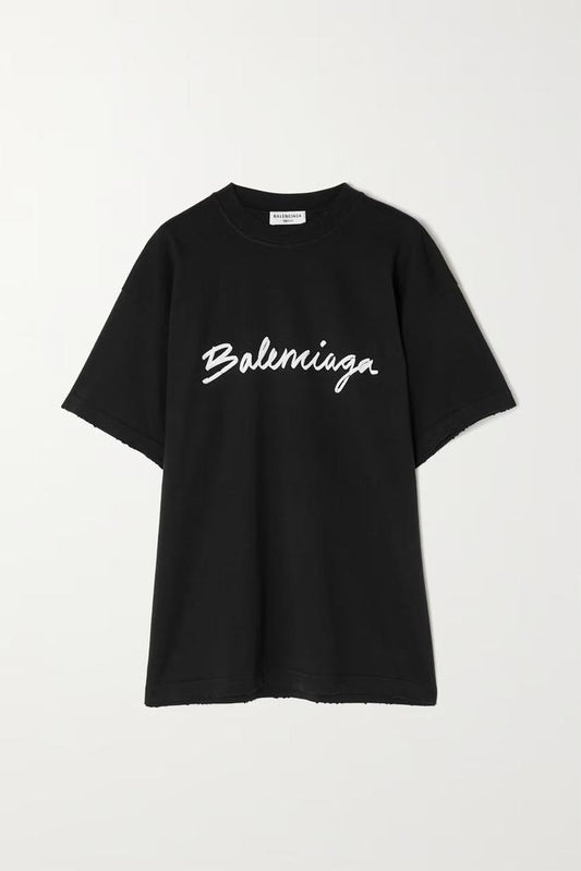 Balenciaga Printed Cotton-jersey T-shirt Black